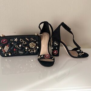 ALDO Black Embellished Heels and Clutch